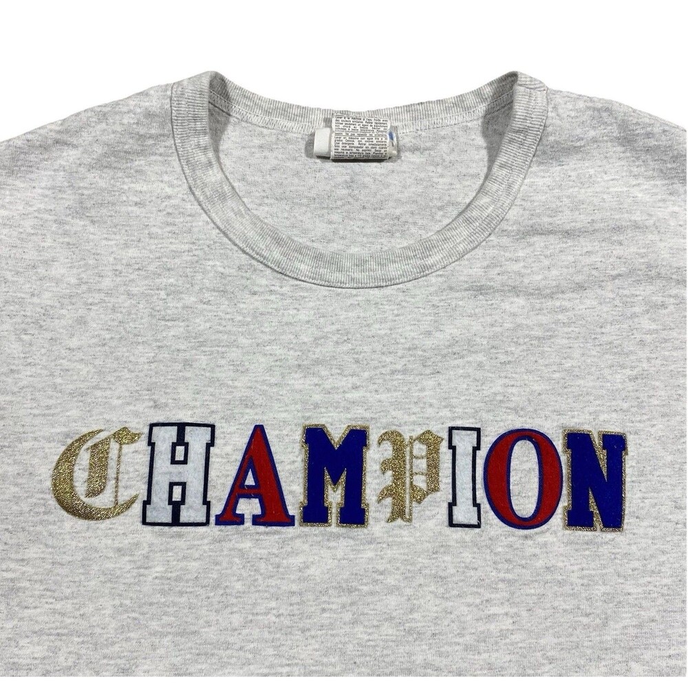 Champion Patchwork Letter Logo Gray T-Shirt Men Large